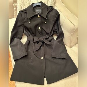 London Fog Classic Black Trench Coat With Hood